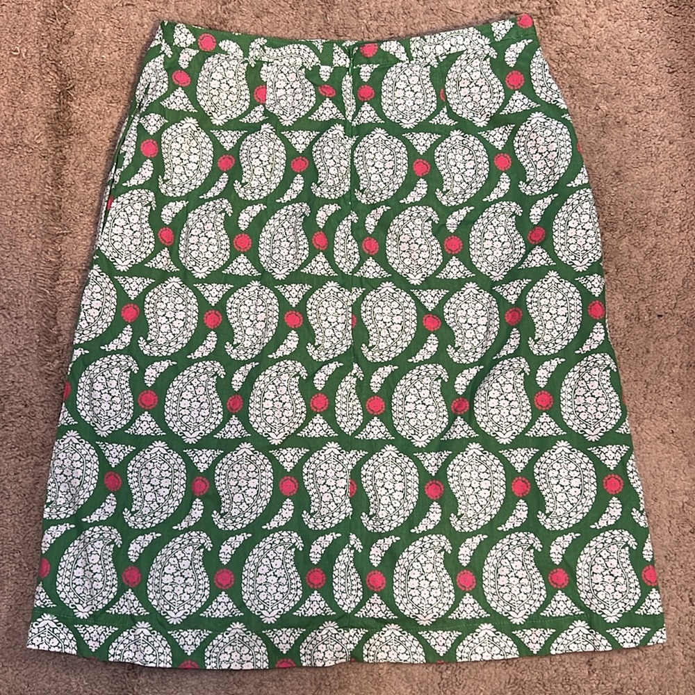 Boden Green Pink White Paisley Cotton Skirt Size 6R - Picture 2 of 8